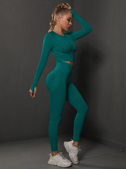 Solid Color Long Sleeve Tee & Leggings Yoga Suits