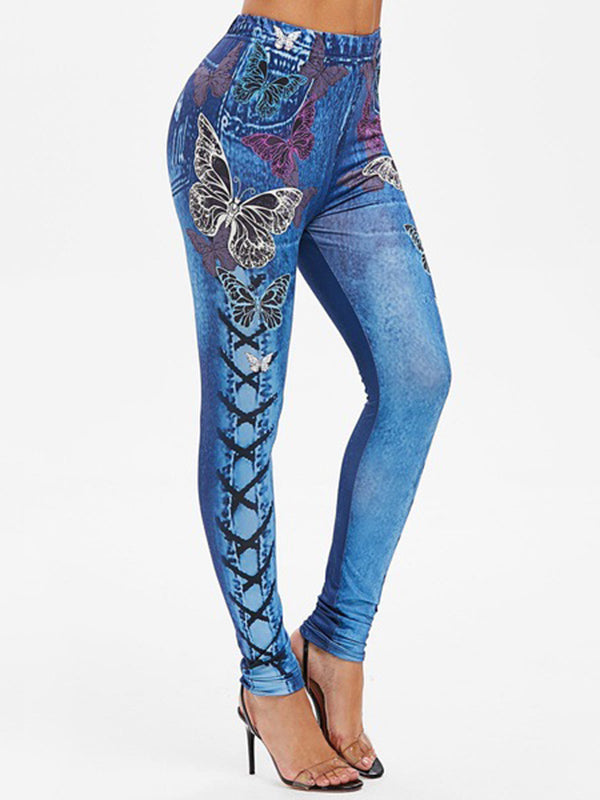 Fashion High-Waisted Butterflies Print Slim Fitness Leggings