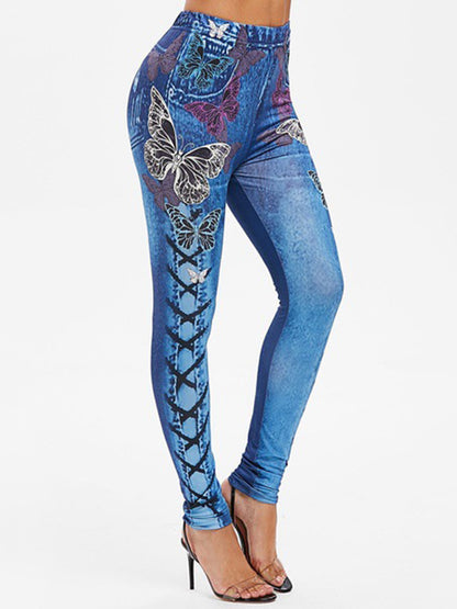 Fashion High-Waisted Butterflies Print Slim Fitness Leggings