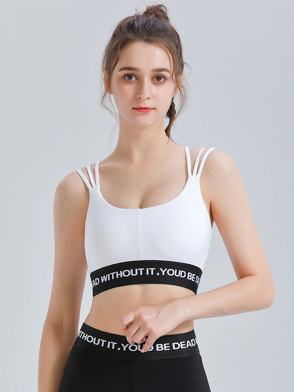 Wrap Back Cross Hollow Letter Print U-Neck Sports Bra