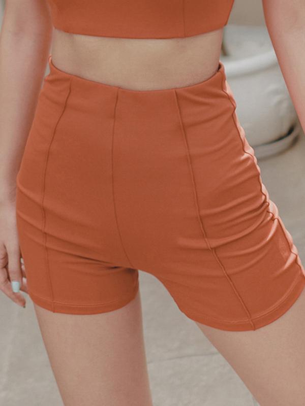 Sexy Solid Color Wrap High Waist Sports Shorts