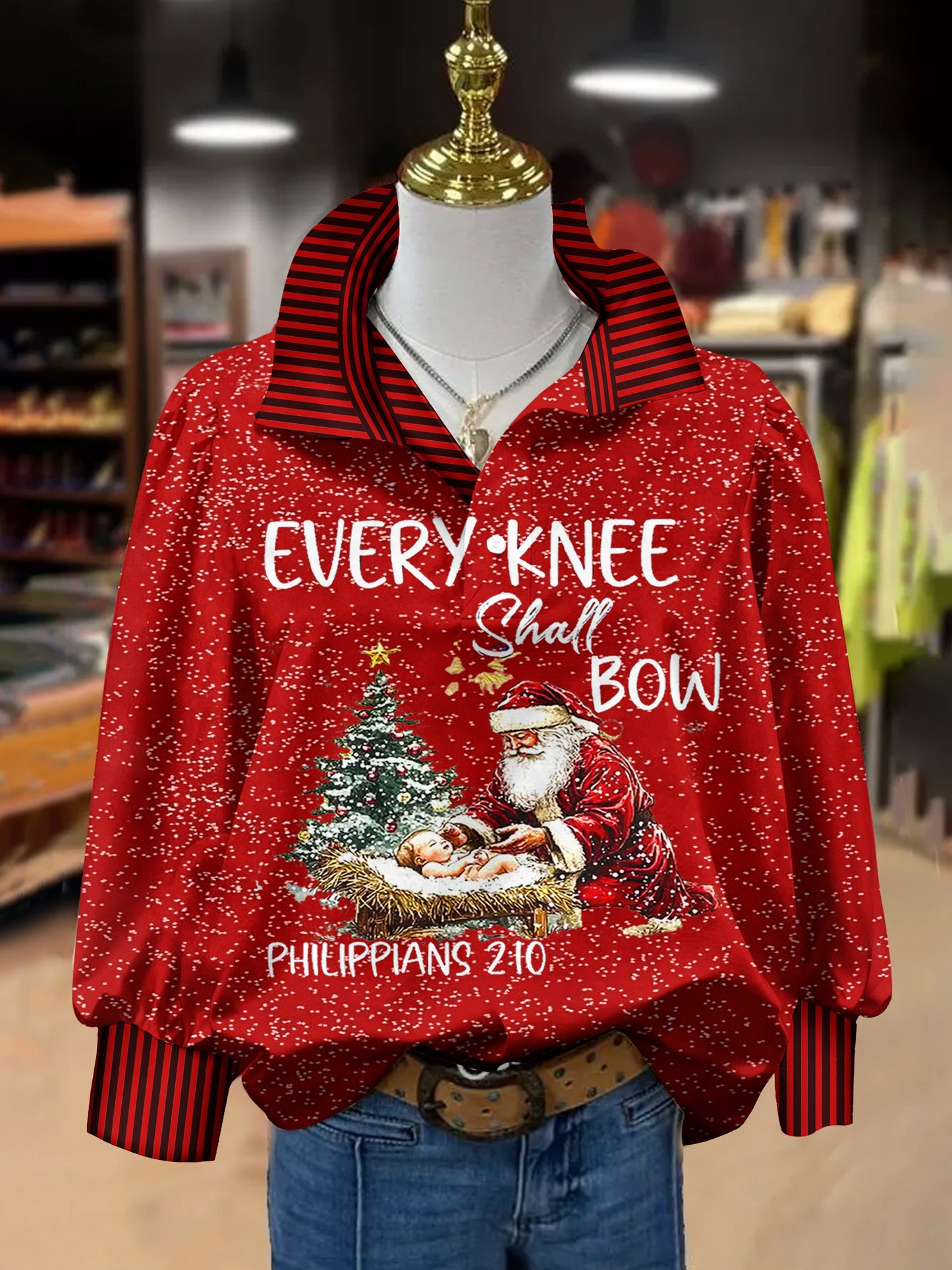 Santa Claus Belief Print Long Sleeve Top