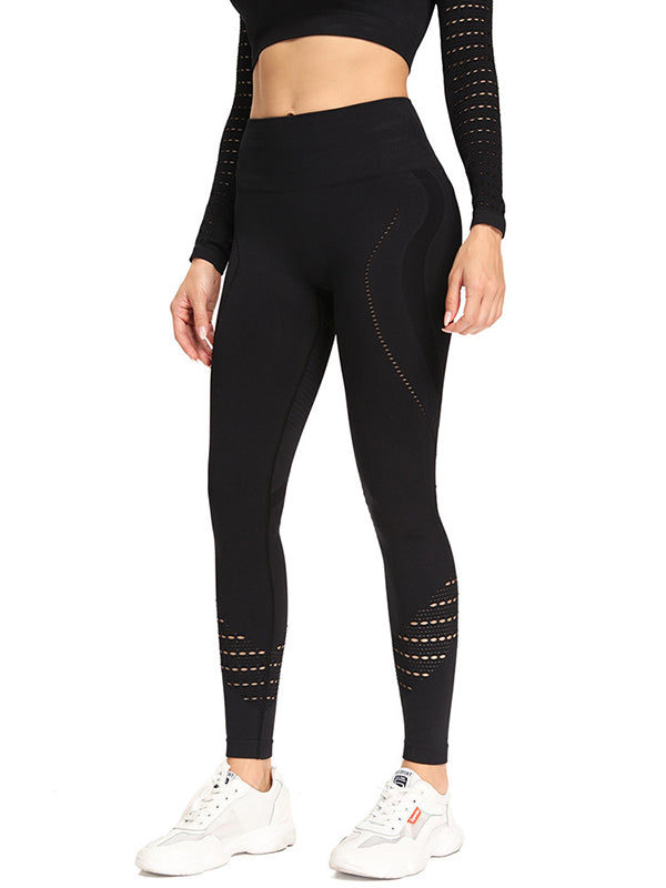 Solid Color Hollow Skinny Leg Yoga Leggings