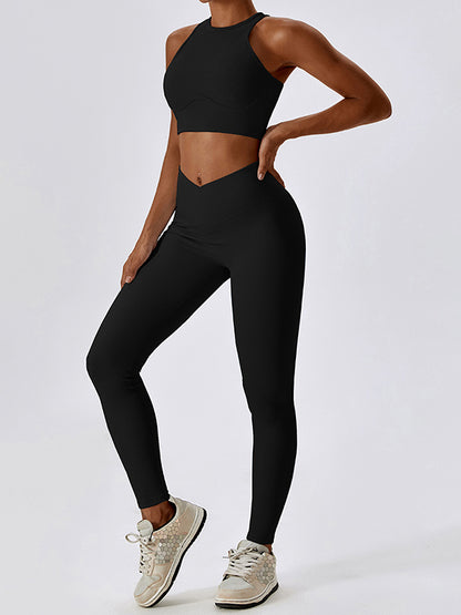 High-Waisted Solid Color Skinny Leg Wrap Yoga Bottoms