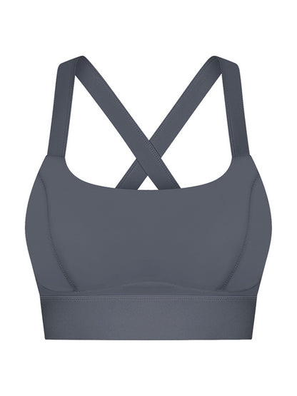 Skinny Wrap Back Cross Yoga Tops Solid Color Spaghetti-Neck Bra