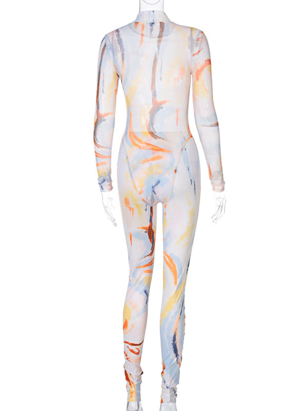 Tie-Dye Printed Long-Sleeved Bodysuits&Leggings Suits