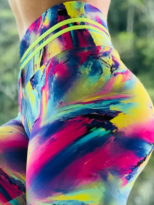 Multi-Colored Printed Skinny Leg Wrap Leggings