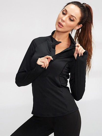 Long Sleeves Solid Color Zipper Sports Tees