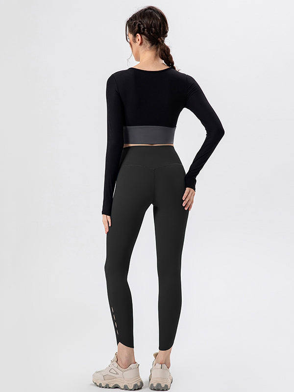 Skinny Leg Wrap Breathable High-Waisted Hollow Solid Color Leggings