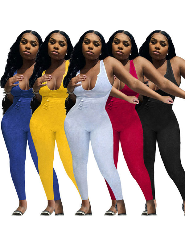 Knitted Solid Color Sleeveless Sports Jumpsuits