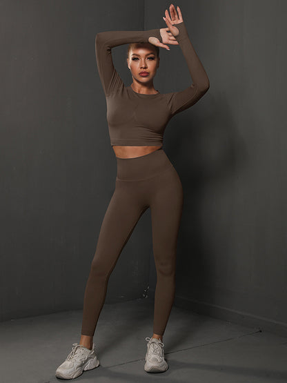 Solid Color Long Sleeve Tee & Leggings Yoga Suits