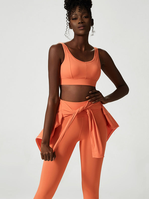 High Waisted Wrap Fluorescent Tees&Bra&Leggings Suits