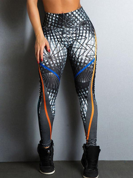 Contrast Color Printed High-Waisted Sports Leggings