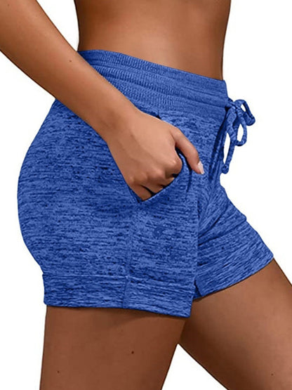 Solid Color Quick-Drying  High-Waisted Drawstring Sports Shorts