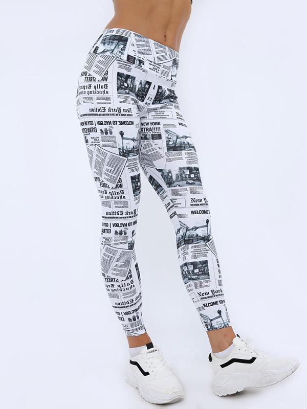 Newspaper Printed Yoga Ninth Leggings