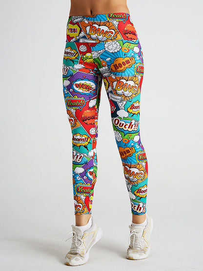 Skinny Leg High-Waisted Letter Print Multi-Colored Printed Leggings