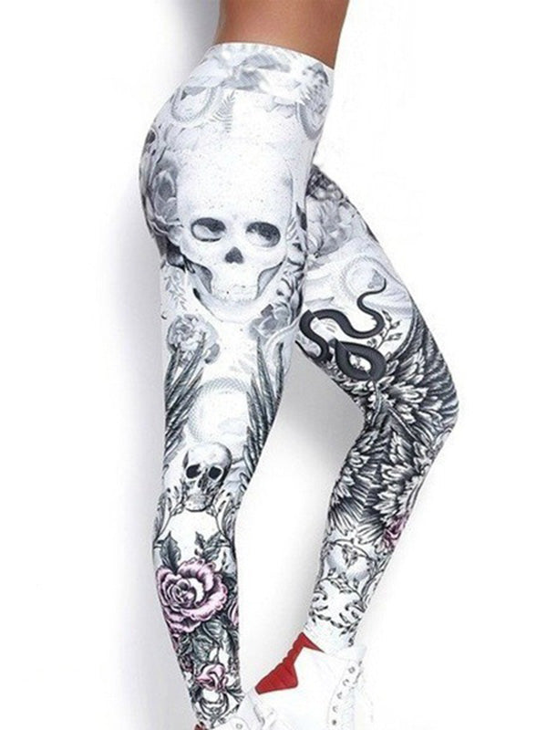 Skull Print Buttock Lifting Tight Fitting Fitness Leggings