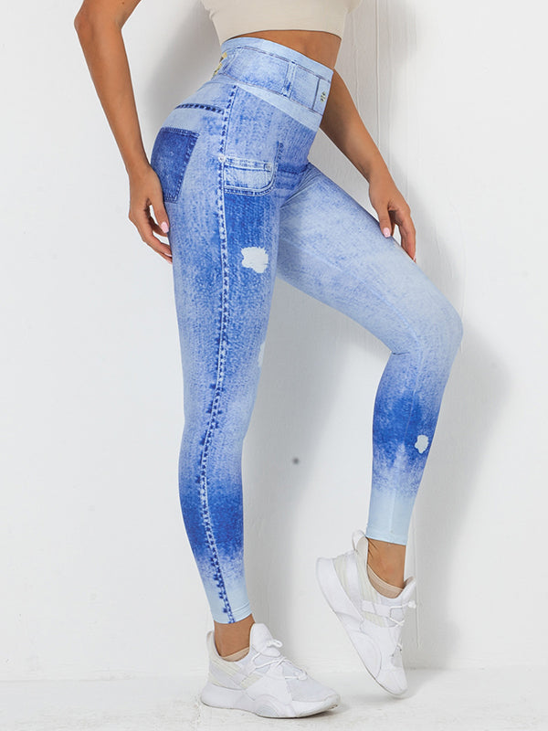 Digital Print Denim Blue Athletics Leggings