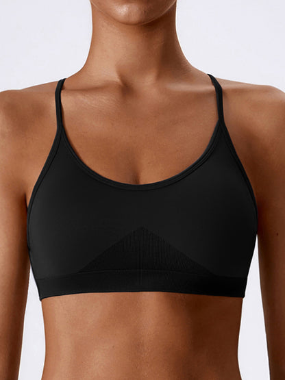 Wrap Back Cross Hollow Solid Color U-Neck Sports Bra