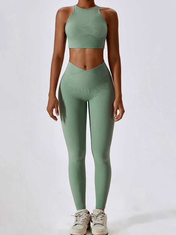 High-Waisted Solid Color Skinny Leg Wrap Yoga Bottoms