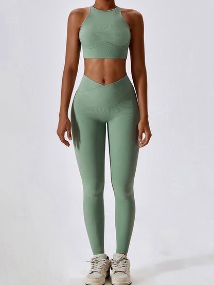 High-Waisted Solid Color Skinny Leg Wrap Yoga Bottoms