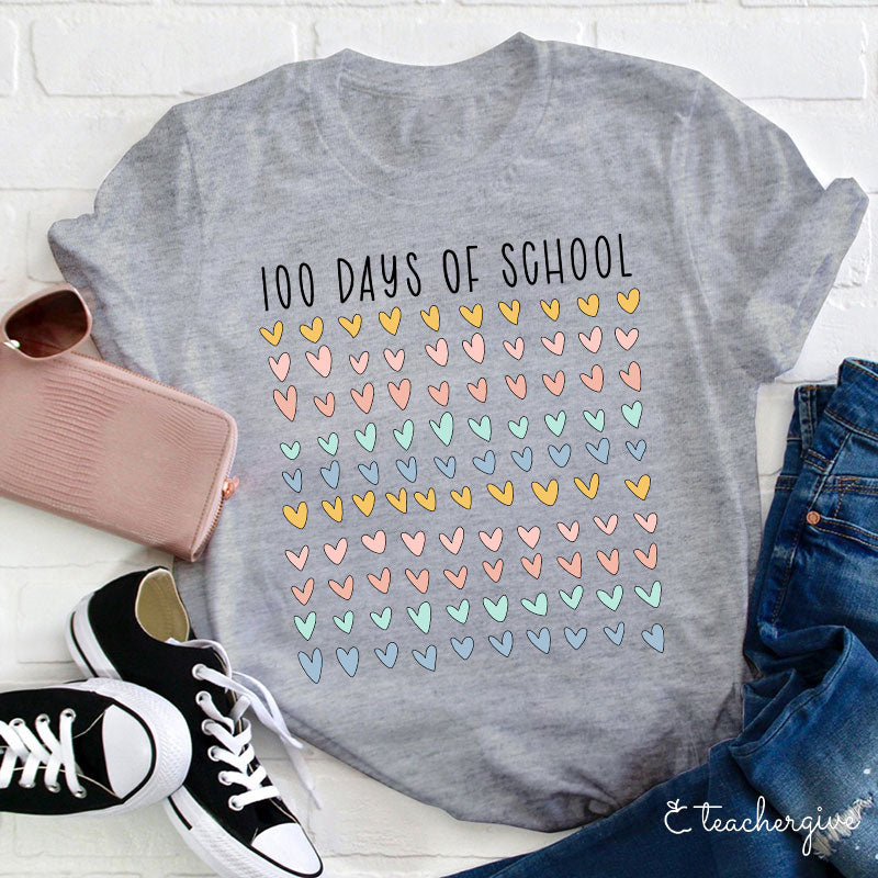 100 Days Of School 100 Hearts Teacher T-Shirt