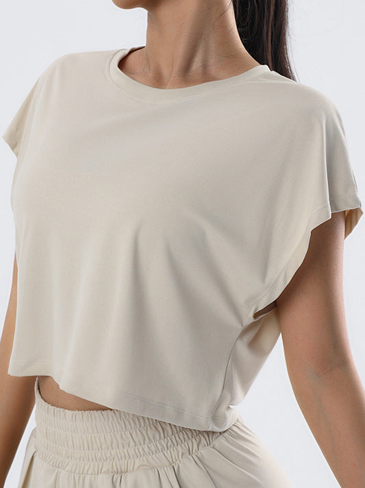 Loose Solid Color Round-Neck Yoga Tops