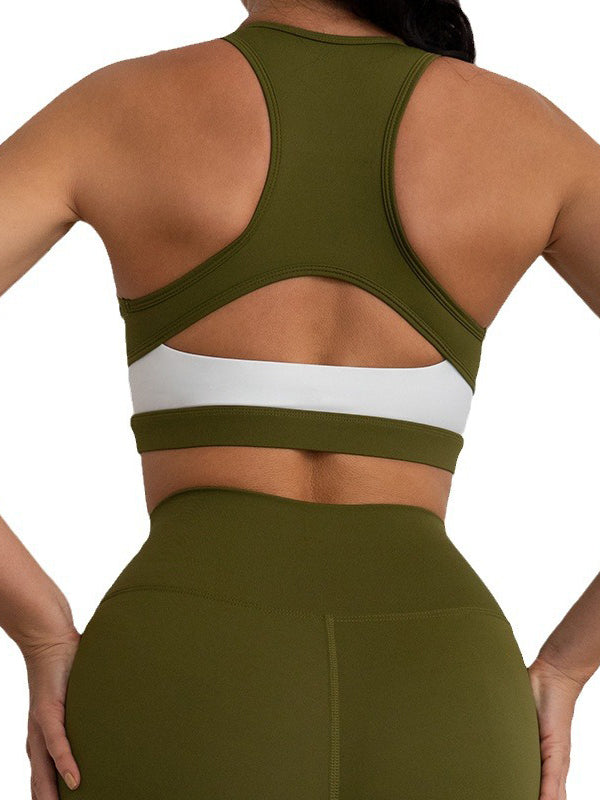 Contrast Color Hollow Skinny U-Neck Yoga Suits Sports Bra&Leggings