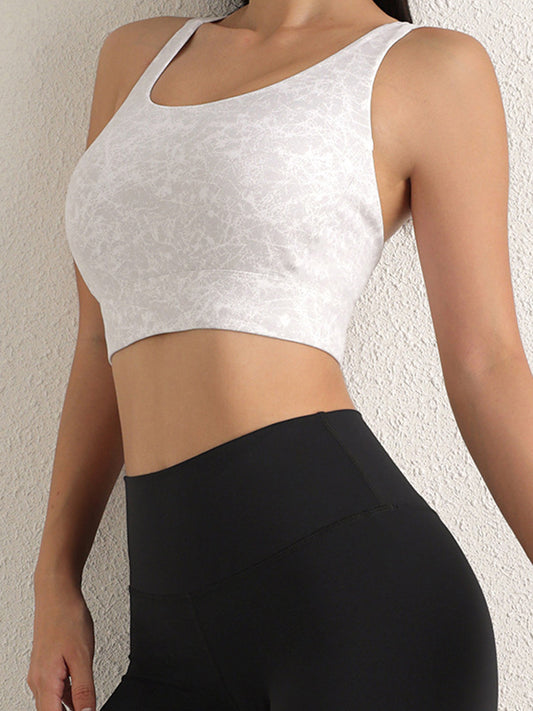 Skinny Wrap Hollow Printing Solid Color Yoga Tops Spaghetti-Neck Bra