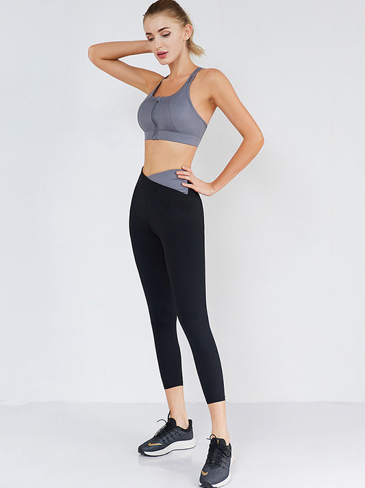 Contrast Color High-Waisted Back Cross Bra&Leggings Suits