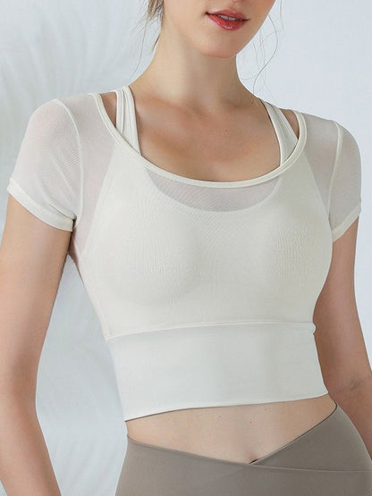 False Two Skinny Hollow Solid Color Split-Joint Spaghetti-Neck Yoga Tops