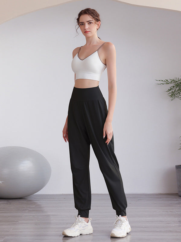 Loose High-Waisted Pockets Solid Color Athletic Pants