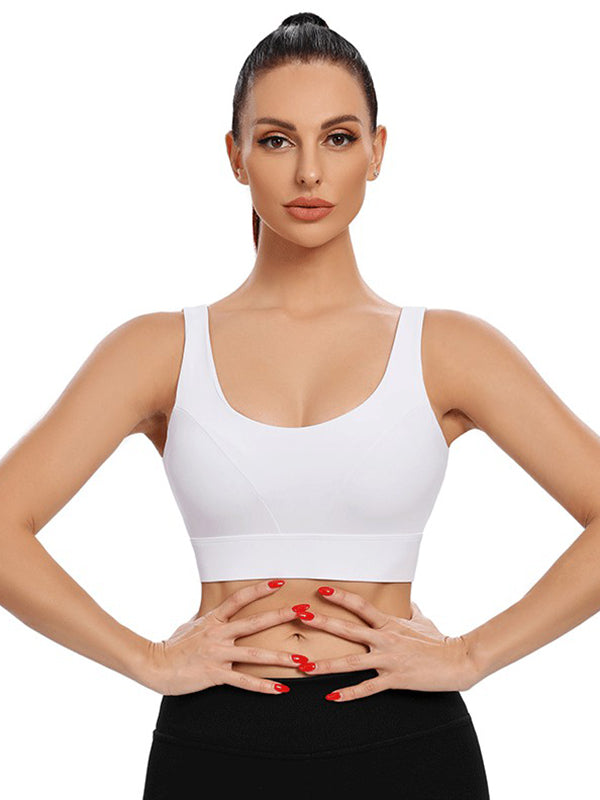 Skinny Wrap Sports Bra Buttoned Hollow Solid Color Spaghetti-Neck Bra