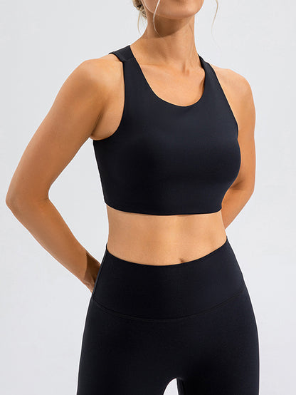 Hollow Wrap Solid Color Spaghetti-Neck Sports Bra