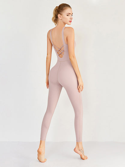 Make It Up Backless Solid Color Breathable Sports Jumpsuits