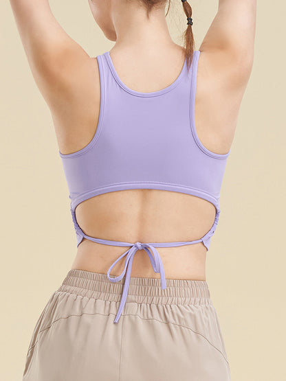 Sleeveless Wrap Bandage Hollow Solid Color Round-Neck Sports Bra