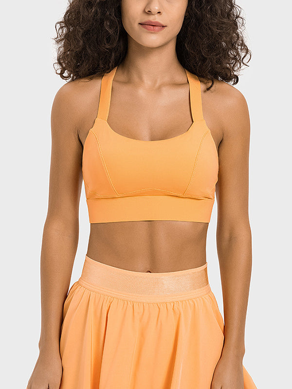 Skinny Wrap Back Cross Yoga Tops Solid Color Spaghetti-Neck Bra