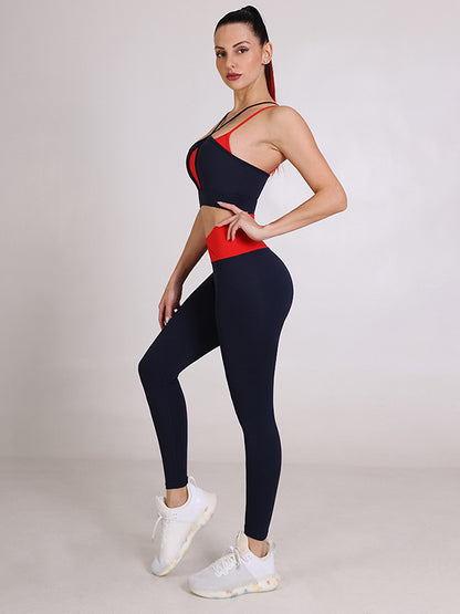 Fake Two Contrast Color Sports Bra&Leggings Suits