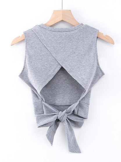 Casual Solid Wrap Backless Sleeveless Vest Top