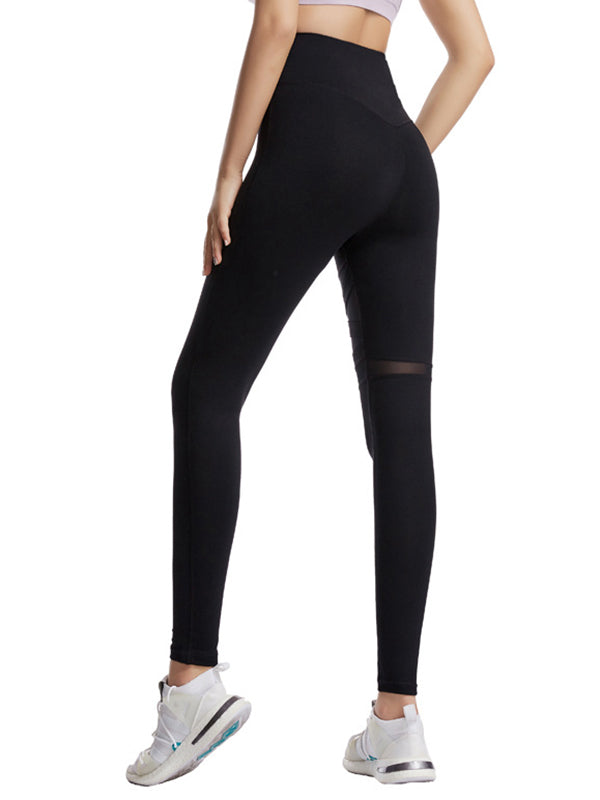 High-Waisted Mesh Solid Color Sports Leggings