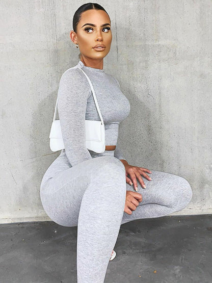 Long Sleeve Slim Solid Color Yoga&Gym Fitness Suit