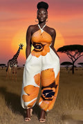 Floral Print Halter Cinched Vacay Tapered Leg Jumpsuit-White [Pre Order]
