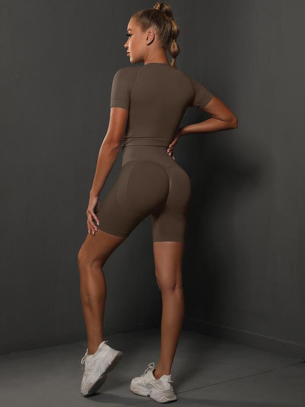 Solid Color Tee & Shorts Yoga Suits