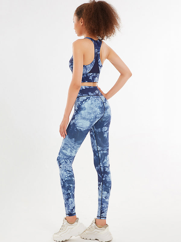 Mesh Floral Printed Bra& Legging Suits