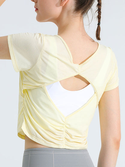 Loose Hollow Solid Color Round-Neck Yoga Tops