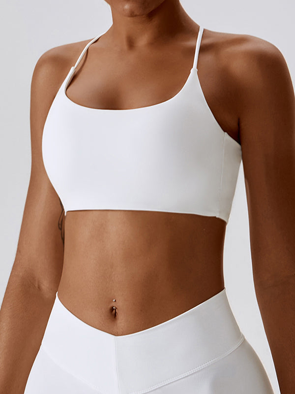 Back Cross Hollow Solid Color Spaghetti-Neck Sports Bra