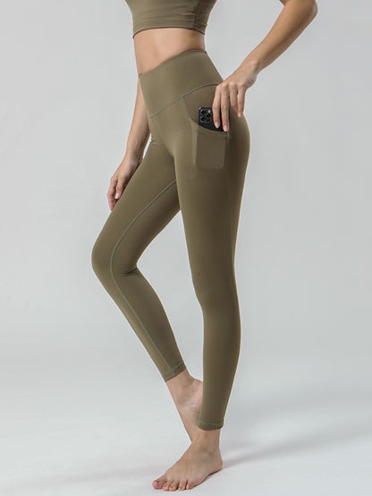 Breathable Solid Color High-Waisted Pockets Yoga Suits