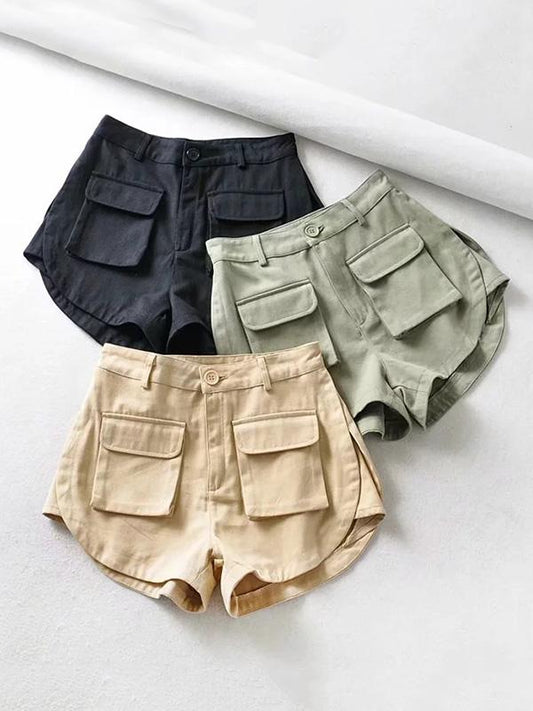 Casual Solid Loose Pockets Shorts Bottoms