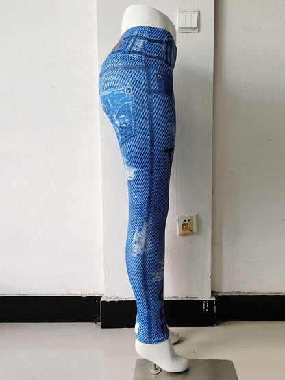 Printed Denim Skinny Hip Raise Leggings