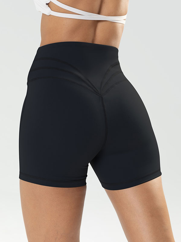 Skinny Wrap Sports Shorts High-Waisted Yoga Bottoms Solid Color Shorts